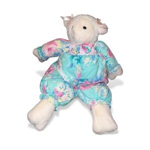 HTF Vintage PCI 1992 Lamb Plush Floral Suit  Pink Bows Stuffed Animal Toy